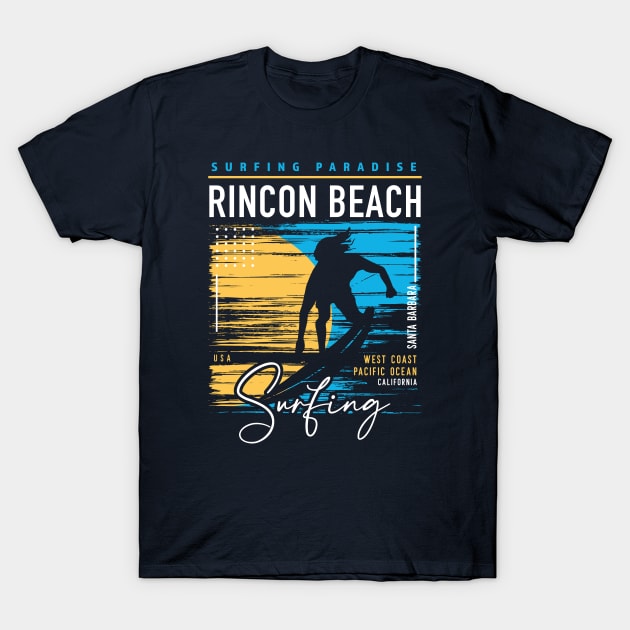 Retro Rincon Beach Surfing // Surfers Paradise // Surf California T-Shirt by SLAG_Creative